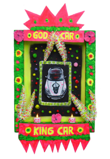 God Car and King Car 2, 2017, Mischtechnik auf verschiedenen Materialien auf Leinwand, mixed media on different materials on canvas, 75 x 40 x 5 cm; 29,5 x 15,74 x 1,96 inches