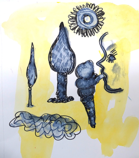 Summer 83, 2021, Aquarell und Filzstift auf Papier, water color and felt pen on paper, 25,5 x 20 cm, 10,04 x 7,87 inches